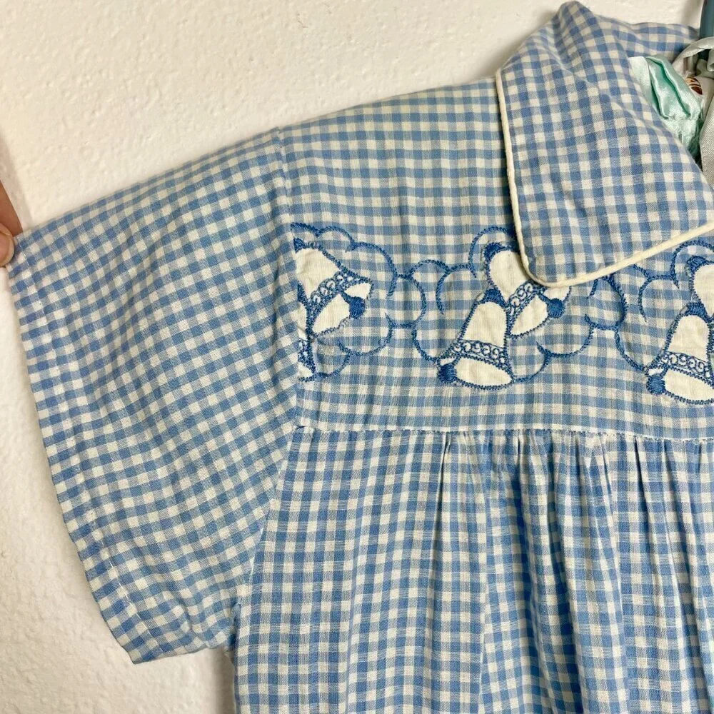 Vintage Kids Kickaway Blue Gingham Pajama Night Dress Size: 12